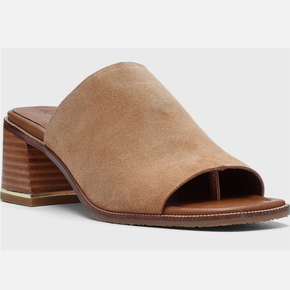 Donald J. Pliner Haze Saddle Calf Tan Suede Mule Chunky Heel Size 8